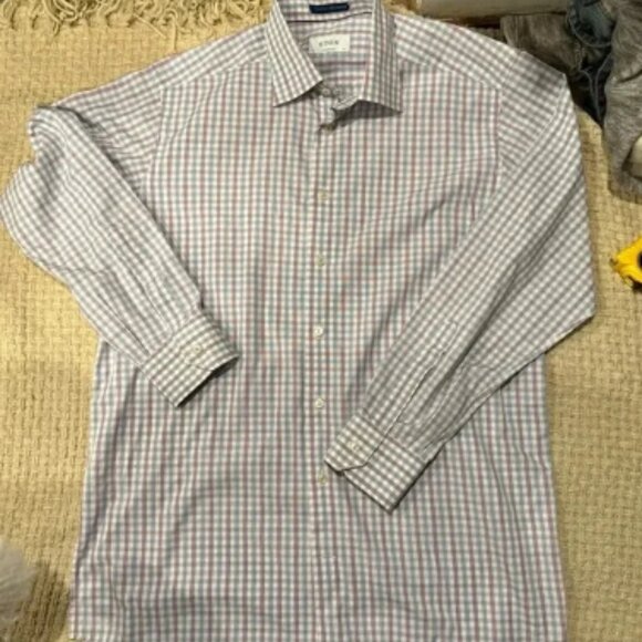 ETON CONTEMPORARY 161/2 KHAKIS CARMEL POPLIN LONG SLEEVE MENS BOTTOM DOWN BLUE - Picture 1 of 8
